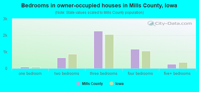 Bedrooms in owner-occupied houses in Mills County, Iowa