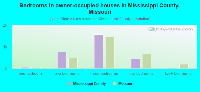 Bedrooms in owner-occupied houses in Mississippi County, Missouri