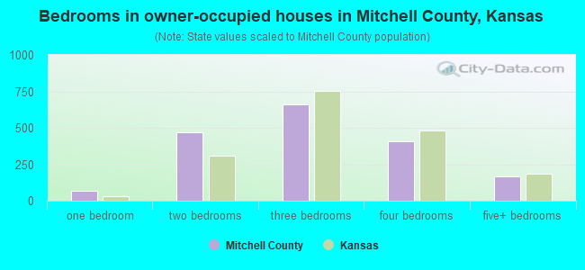 Bedrooms in owner-occupied houses in Mitchell County, Kansas