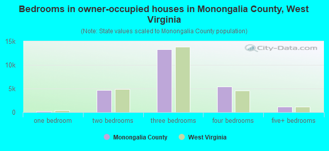 Bedrooms in owner-occupied houses in Monongalia County, West Virginia