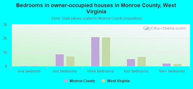 Bedrooms in owner-occupied houses in Monroe County, West Virginia