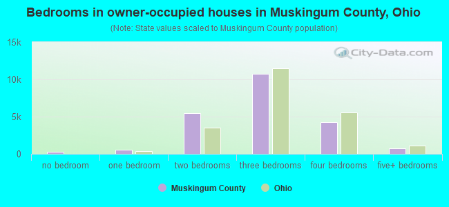 Bedrooms in owner-occupied houses in Muskingum County, Ohio
