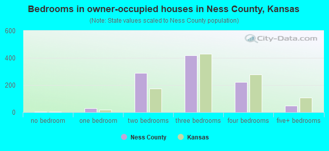 Bedrooms in owner-occupied houses in Ness County, Kansas
