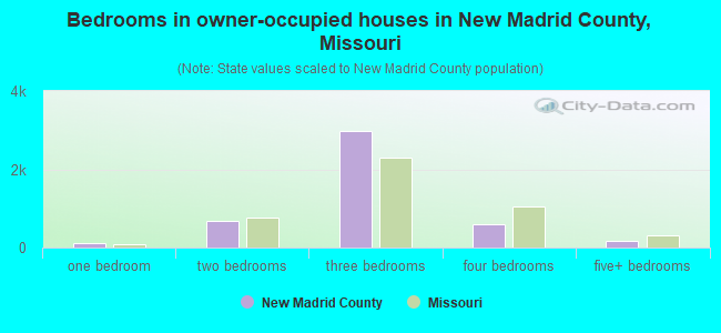 Bedrooms in owner-occupied houses in New Madrid County, Missouri