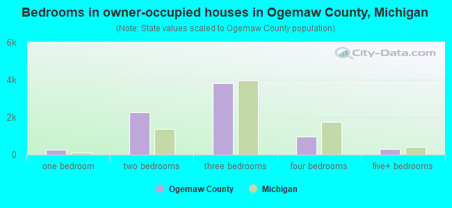 Bedrooms in owner-occupied houses in Ogemaw County, Michigan