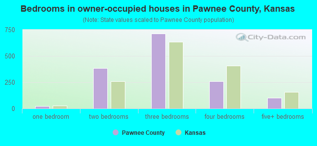 Bedrooms in owner-occupied houses in Pawnee County, Kansas