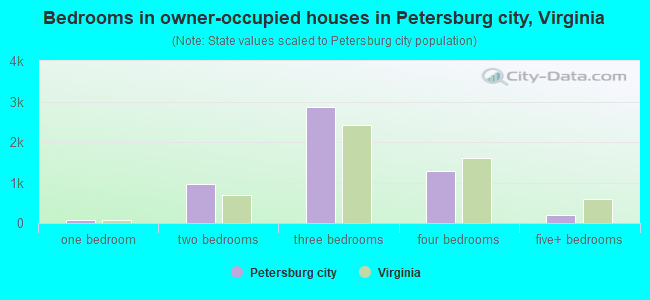 Bedrooms in owner-occupied houses in Petersburg city, Virginia