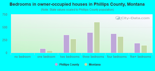 Bedrooms in owner-occupied houses in Phillips County, Montana