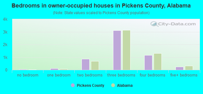 Bedrooms in owner-occupied houses in Pickens County, Alabama