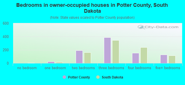 Bedrooms in owner-occupied houses in Potter County, South Dakota