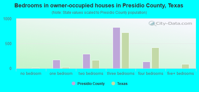 Bedrooms in owner-occupied houses in Presidio County, Texas
