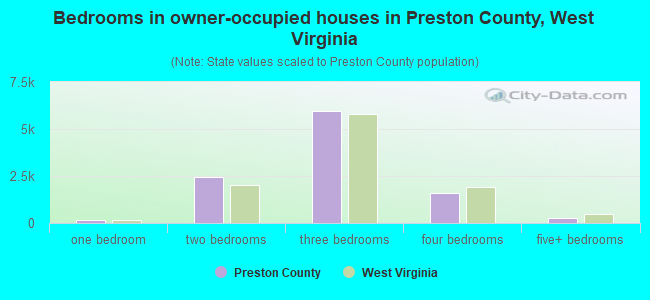 Bedrooms in owner-occupied houses in Preston County, West Virginia