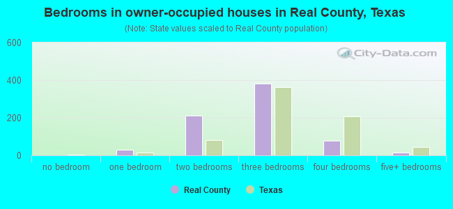 Bedrooms in owner-occupied houses in Real County, Texas
