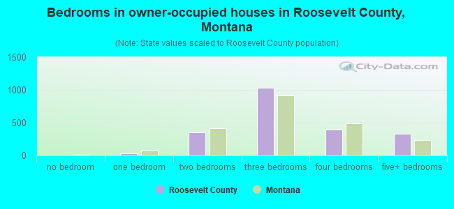 Bedrooms in owner-occupied houses in Roosevelt County, Montana