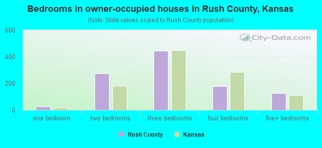 Bedrooms in owner-occupied houses in Rush County, Kansas