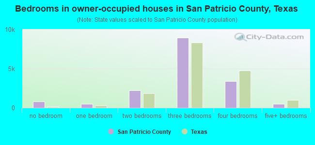 Bedrooms in owner-occupied houses in San Patricio County, Texas