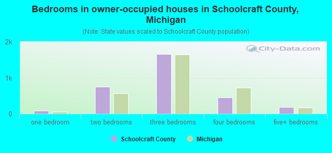 Bedrooms in owner-occupied houses in Schoolcraft County, Michigan