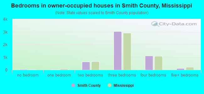 Bedrooms in owner-occupied houses in Smith County, Mississippi