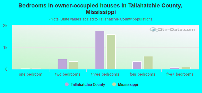 Bedrooms in owner-occupied houses in Tallahatchie County, Mississippi