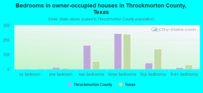 Bedrooms in owner-occupied houses in Throckmorton County, Texas