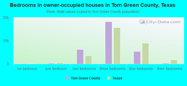 Bedrooms in owner-occupied houses in Tom Green County, Texas