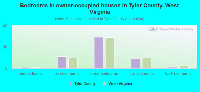 Bedrooms in owner-occupied houses in Tyler County, West Virginia