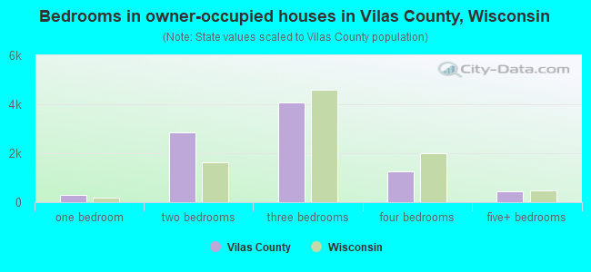 Bedrooms in owner-occupied houses in Vilas County, Wisconsin