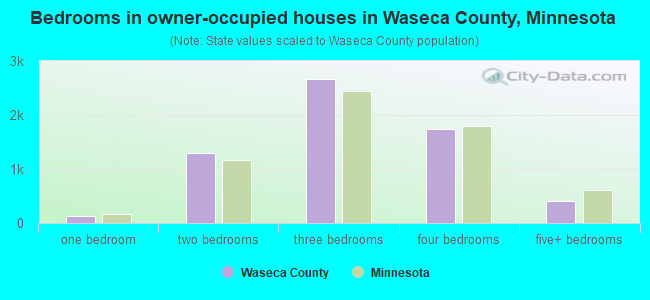 Bedrooms in owner-occupied houses in Waseca County, Minnesota