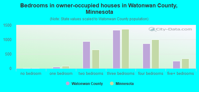 Bedrooms in owner-occupied houses in Watonwan County, Minnesota