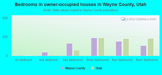 Bedrooms in owner-occupied houses in Wayne County, Utah