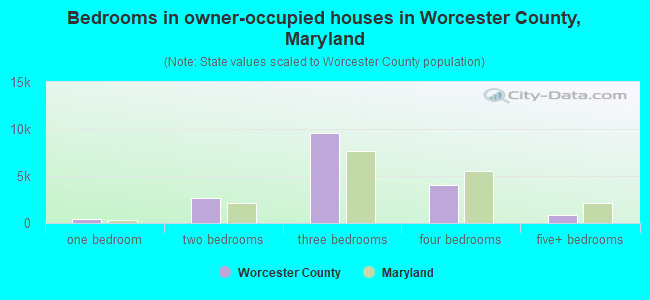 Bedrooms in owner-occupied houses in Worcester County, Maryland