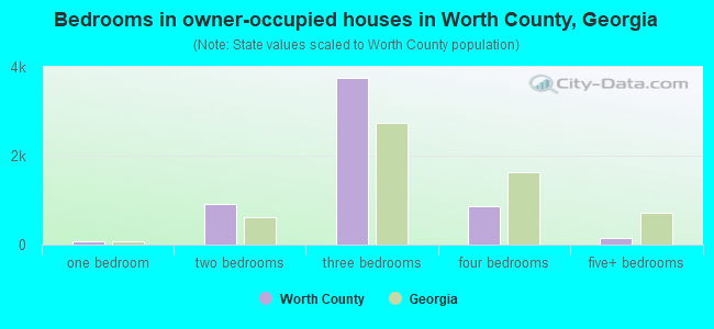 Bedrooms in owner-occupied houses in Worth County, Georgia