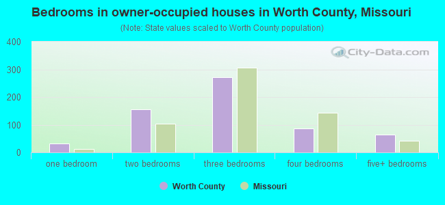 Bedrooms in owner-occupied houses in Worth County, Missouri