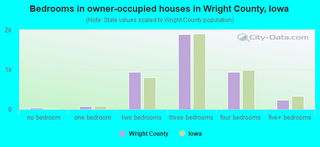 Bedrooms in owner-occupied houses in Wright County, Iowa
