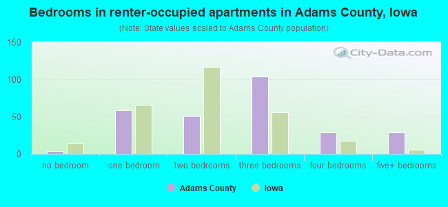 Bedrooms in renter-occupied apartments in Adams County, Iowa