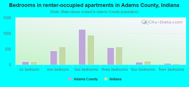 Bedrooms in renter-occupied apartments in Adams County, Indiana