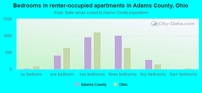 Bedrooms in renter-occupied apartments in Adams County, Ohio
