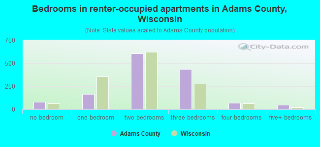 Bedrooms in renter-occupied apartments in Adams County, Wisconsin