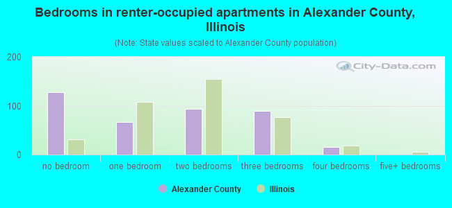 Bedrooms in renter-occupied apartments in Alexander County, Illinois