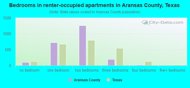 Bedrooms in renter-occupied apartments in Aransas County, Texas