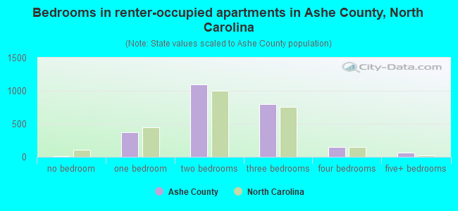 Bedrooms in renter-occupied apartments in Ashe County, North Carolina