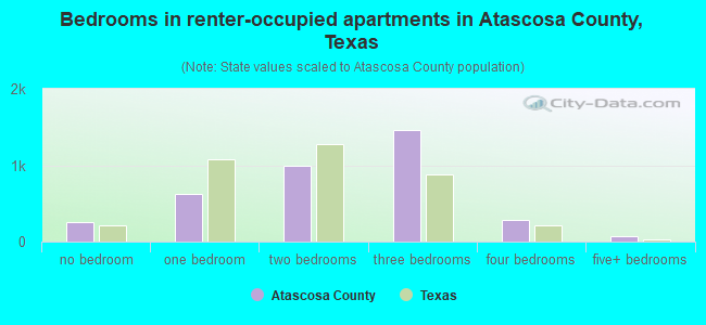 Bedrooms in renter-occupied apartments in Atascosa County, Texas