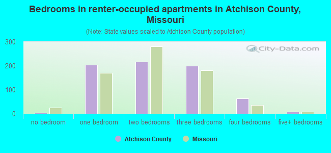Bedrooms in renter-occupied apartments in Atchison County, Missouri