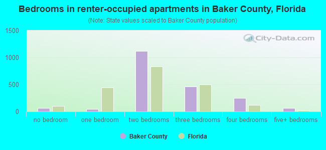 Bedrooms in renter-occupied apartments in Baker County, Florida