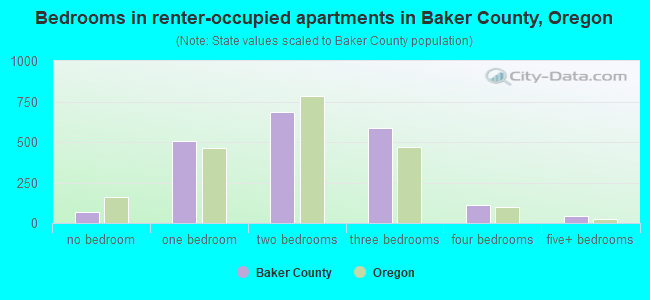 Bedrooms in renter-occupied apartments in Baker County, Oregon