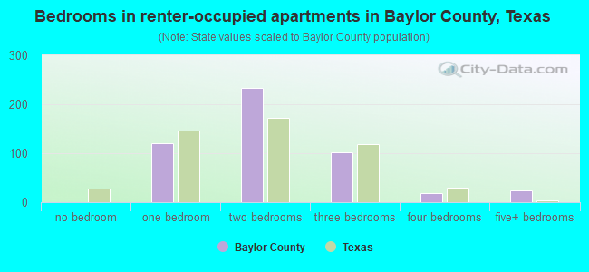 Bedrooms in renter-occupied apartments in Baylor County, Texas