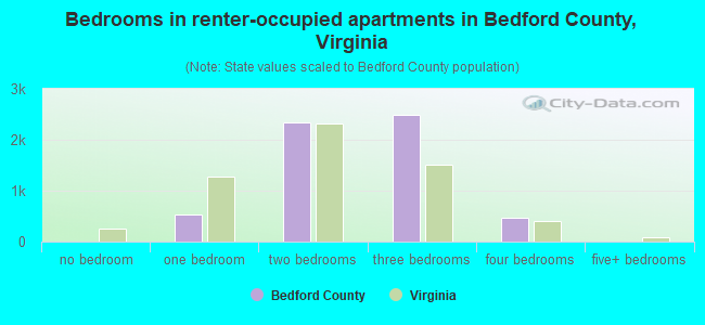 Bedrooms in renter-occupied apartments in Bedford County, Virginia