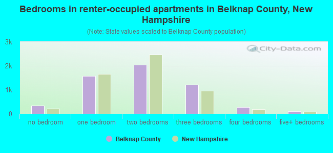 Bedrooms in renter-occupied apartments in Belknap County, New Hampshire