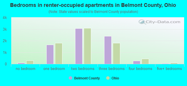 Bedrooms in renter-occupied apartments in Belmont County, Ohio