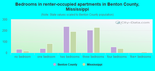 Bedrooms in renter-occupied apartments in Benton County, Mississippi
